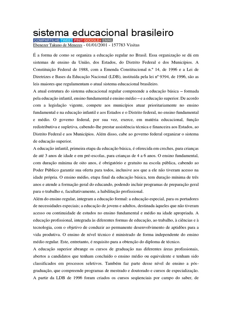 Estrutura da Educação no Brasil | PDF | Pré-escola | Ensino Superior