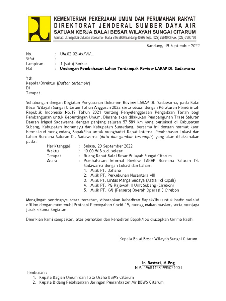 Undangan Rapat Internal Dengan Perusahaan - DI. Sadawarna | PDF