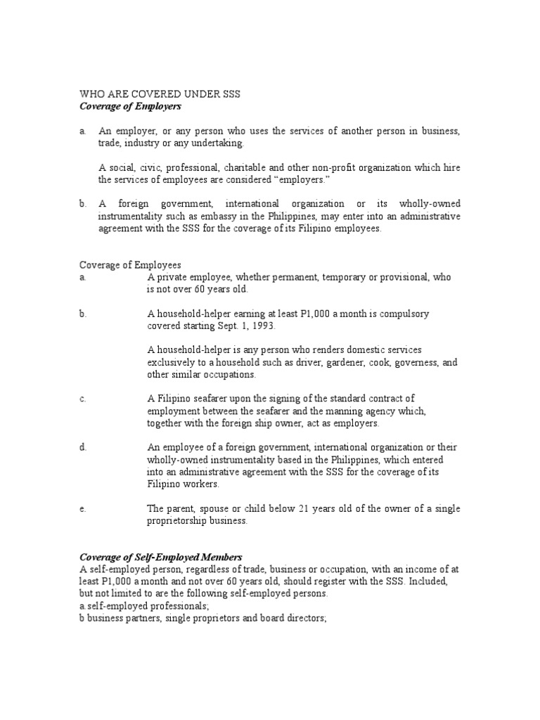 SSS Coverage and Registration Guidelines | PDF | Pension | Retirement
