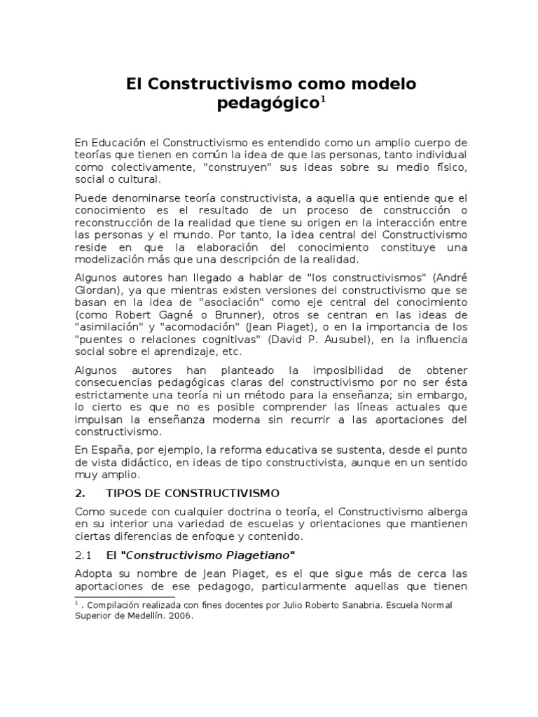 Constructivismo Como Modelo Pedagogico | PDF | Constructivismo ...