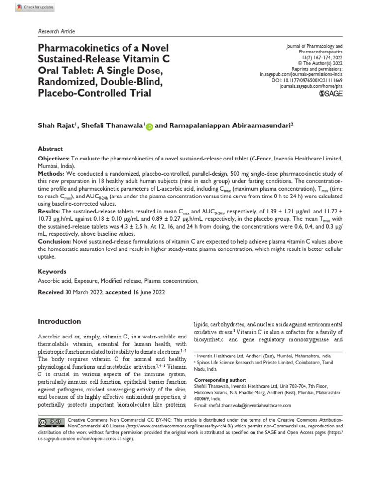 of A Novel SustainedRelease Vitamin C Oral Tablet A