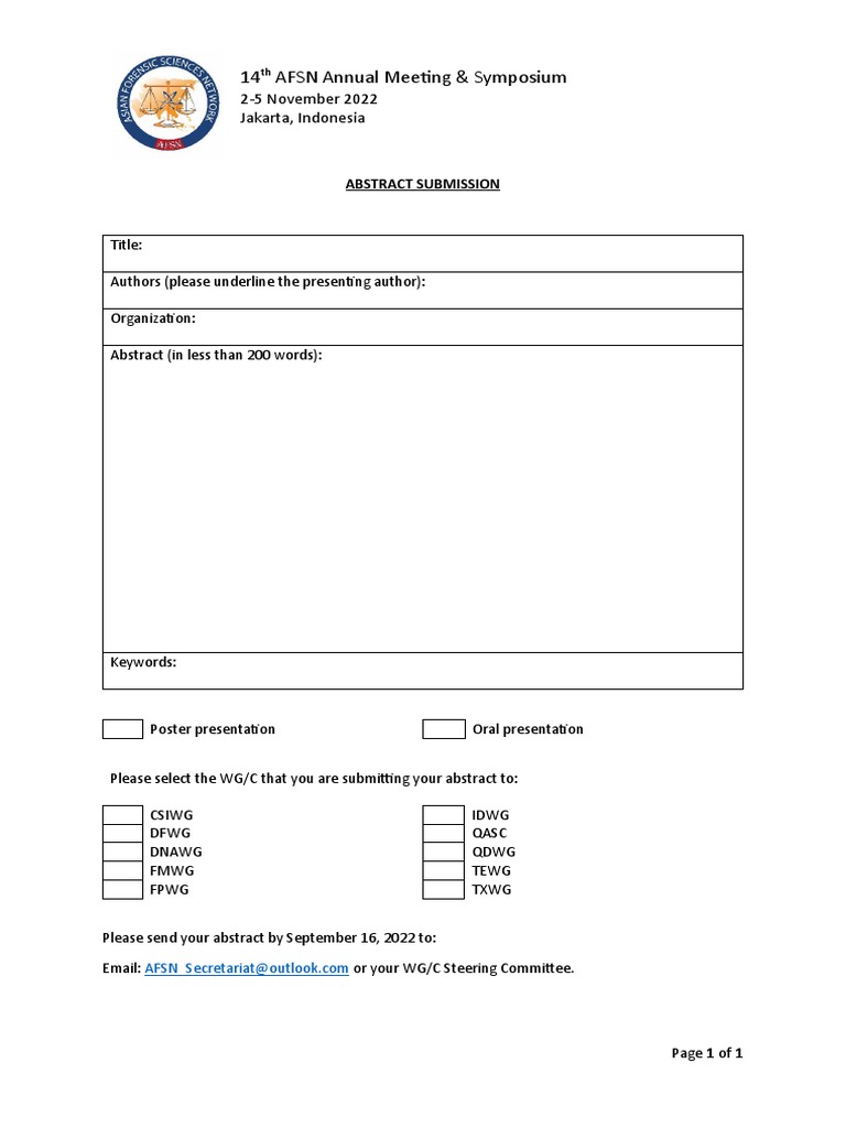 Abstract Submission Form 14th AFSN Annual Meeting and Symposium PDF