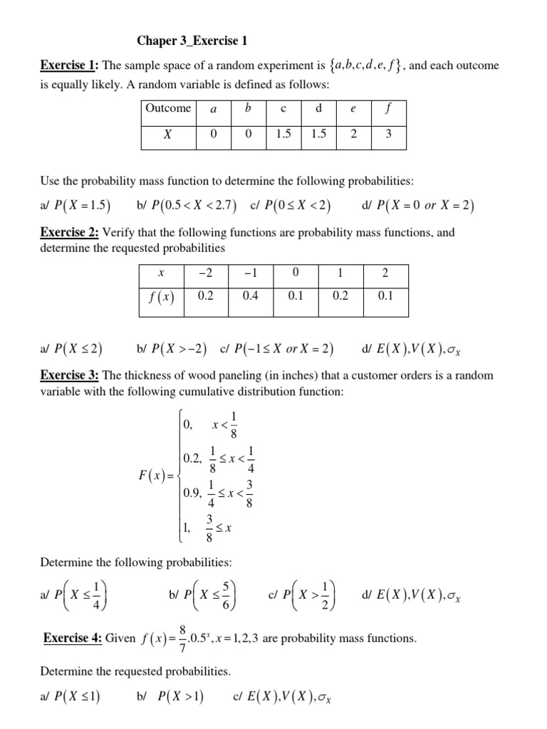 Chapter 3 - Exercise 1 | PDF | Probability Distribution | Random Variable