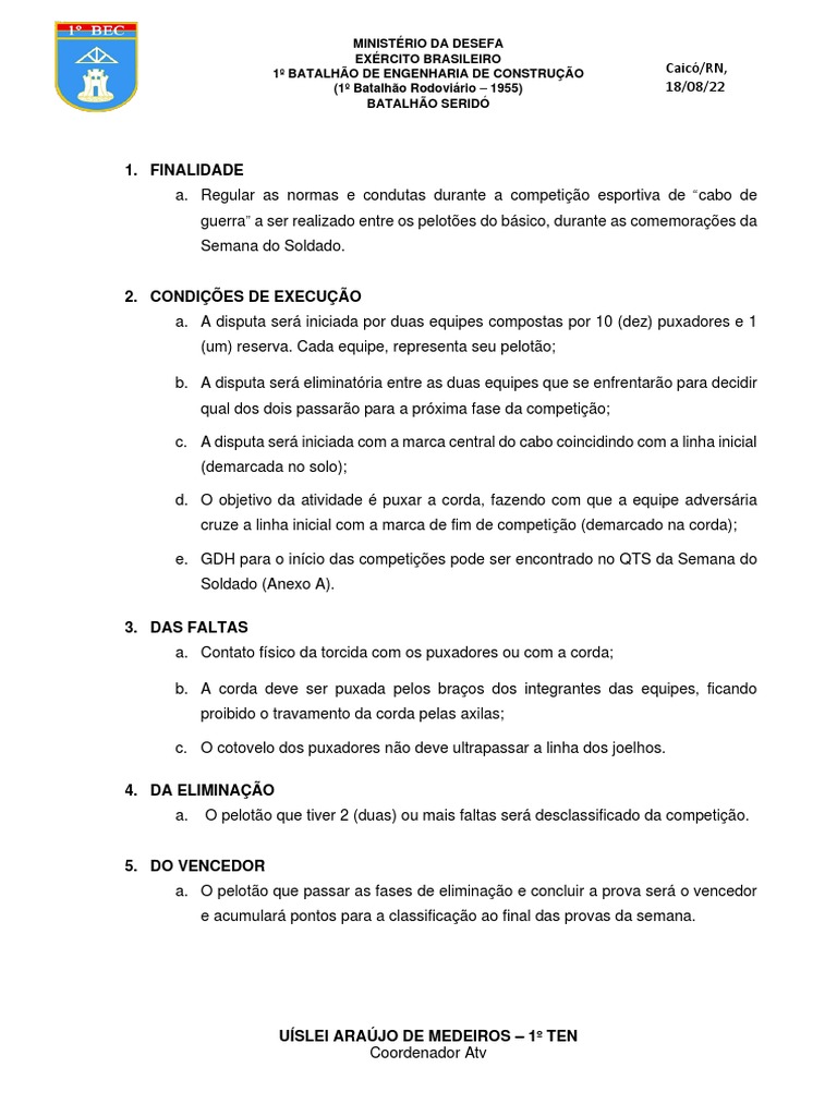 Regras do Cabo de Guerra Militar | PDF