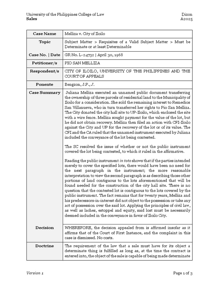 Melliza v. City of Iloilo PDF Estoppel Laches (Equity)