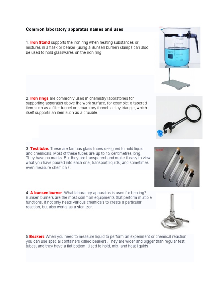 Commonlaboratoryapparatusnamesanduses PDF Chemistry Laboratory Equipment