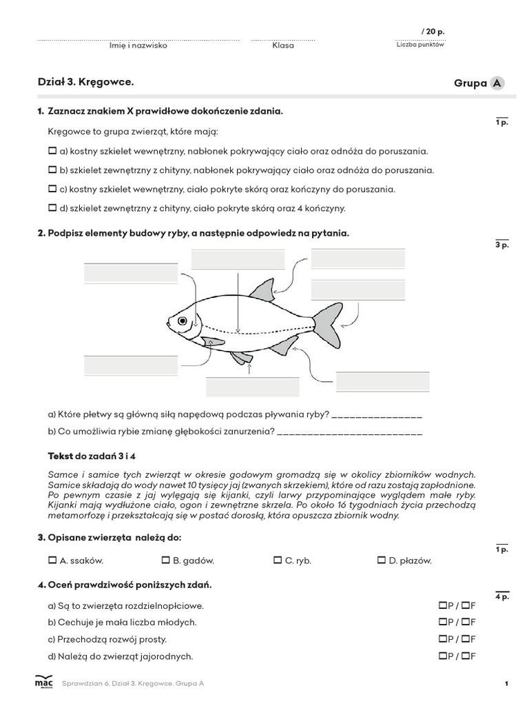 Biologia Puls życia Klasa 6 m32121 SPR 06 Dzial 3 KL 6 Biologia 27 II 2020 | PDF