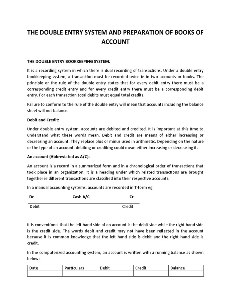 Fundamentals Of Accounting Notes The Double Entry Bookkeeping System