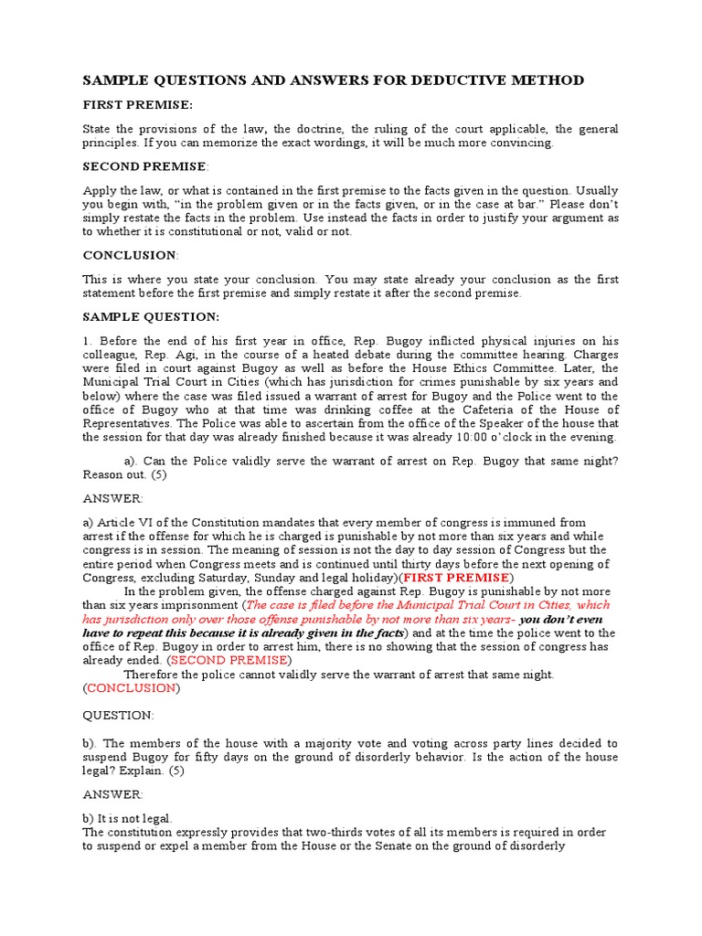 Sample Questions and Answers For Deductive Method | PDF | Deductive ...