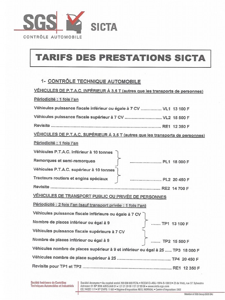 Tarifs Prestations | PDF