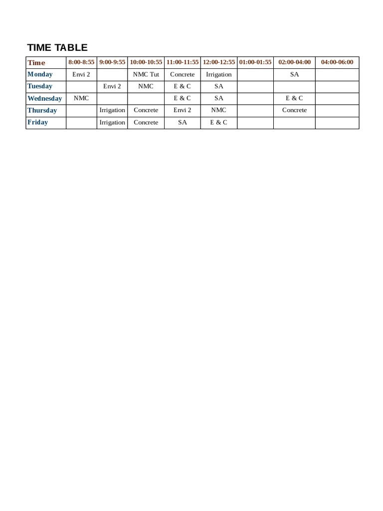 Time Table: Monday Tuesday Wednesday Thursday Friday | PDF | Technology ...