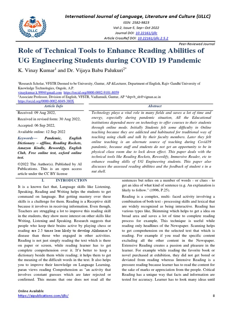 Role of Technical Tools To Enhance Reading Abilities of UG Engineering ...