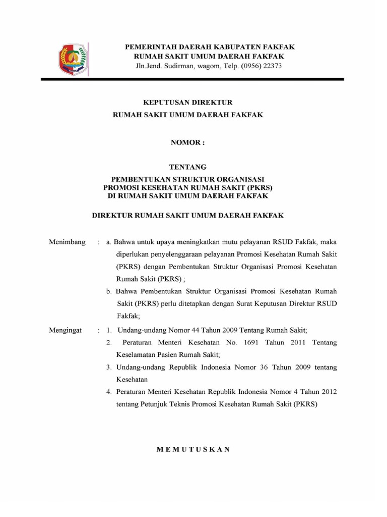 Sk Penetapan Pkrs Pdf