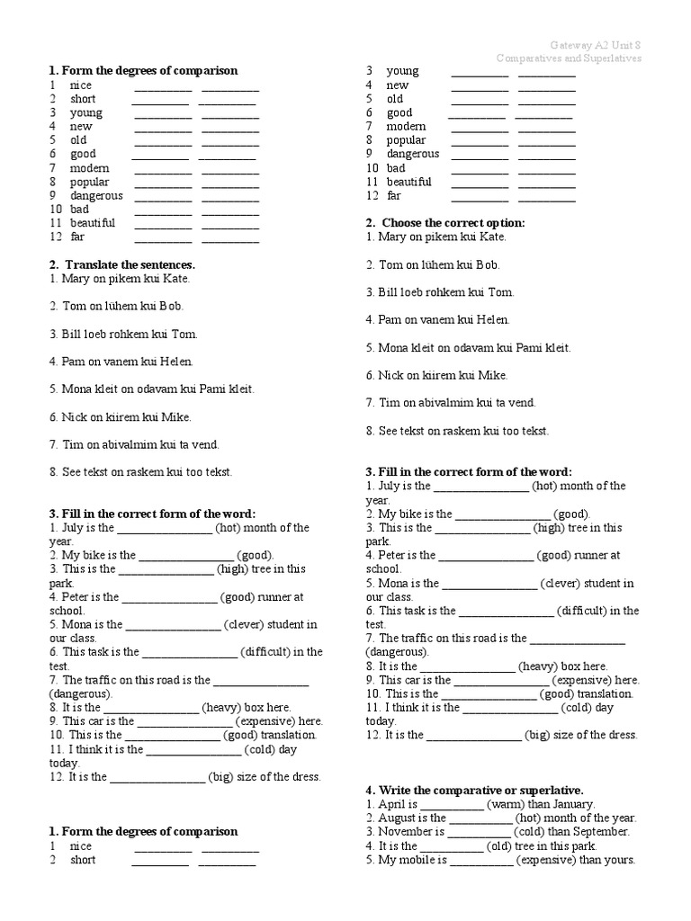Comparatives and Superlatives Practice | PDF | Philology | Language ...
