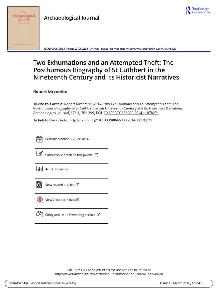 Two Exhumations and An Attempted Theft The Posthumous Biography of ST