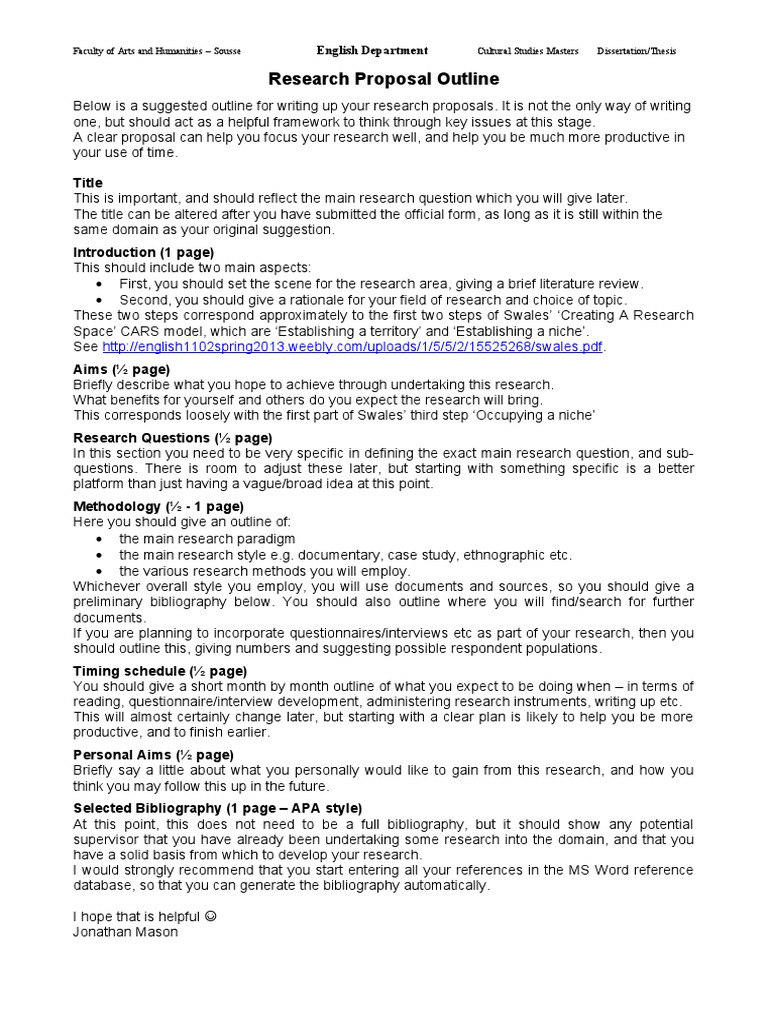 Research Proposal Outline Guide | PDF | Thesis | Cognition