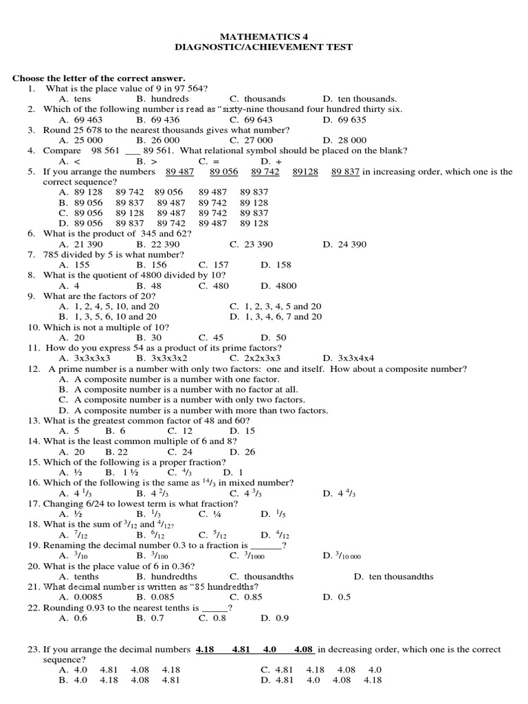 Pre Test All Subject | PDF