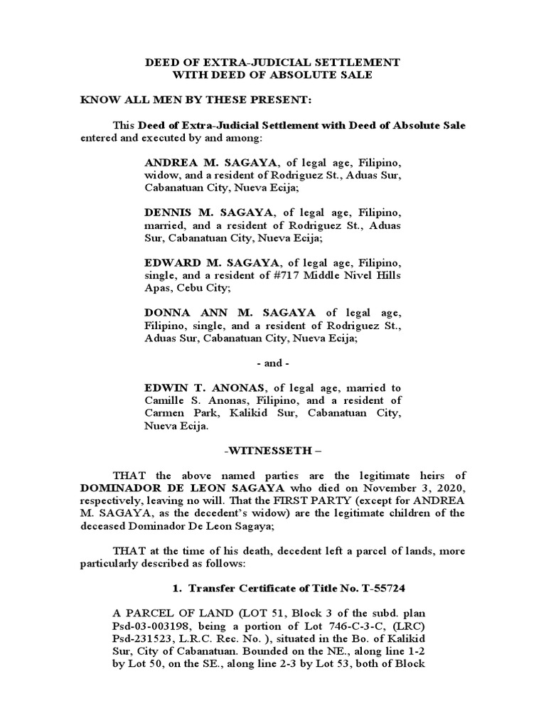 Ejs with deed of sale pdf common law private law