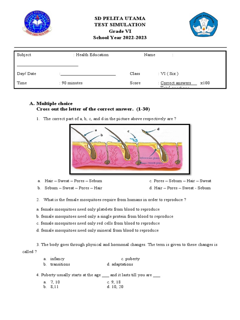 Health Education Test Simulation Grade Vi 2223 PDF Foods Vitamin