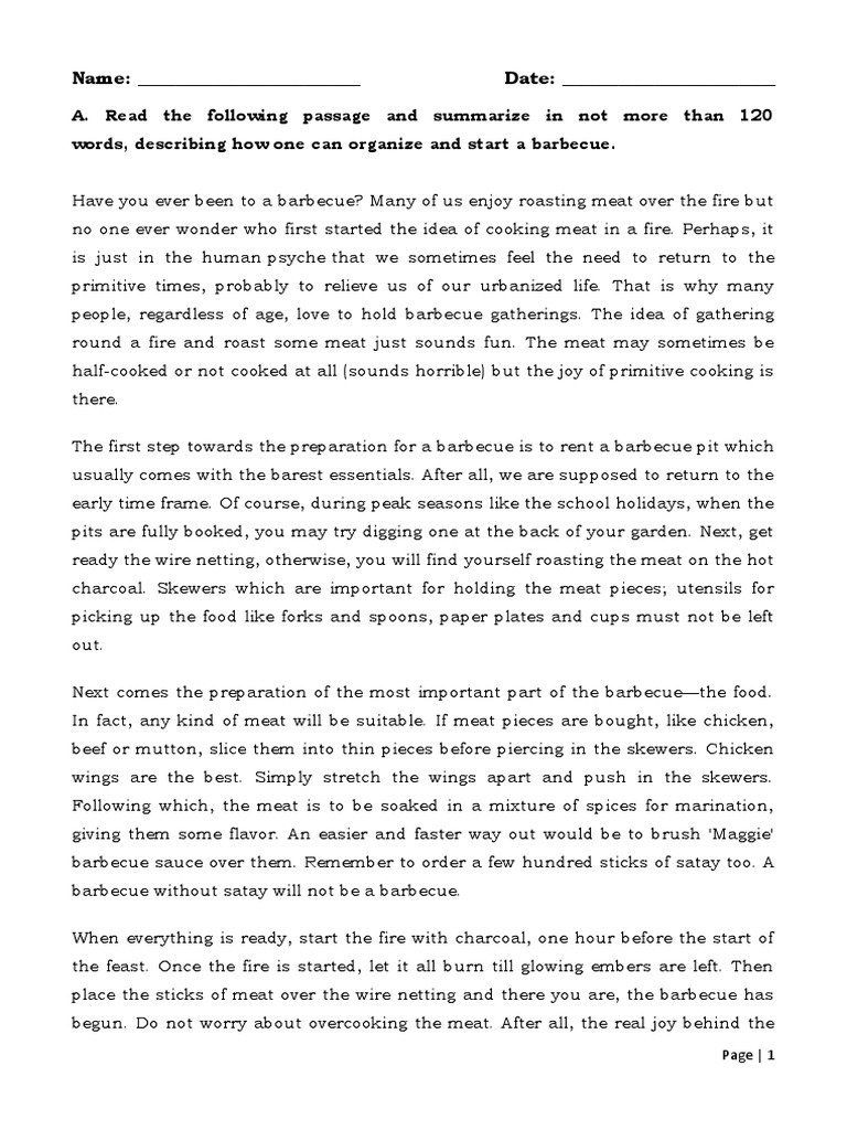 Summary Practice 1 PDF Barbecue Lamb And Mutton