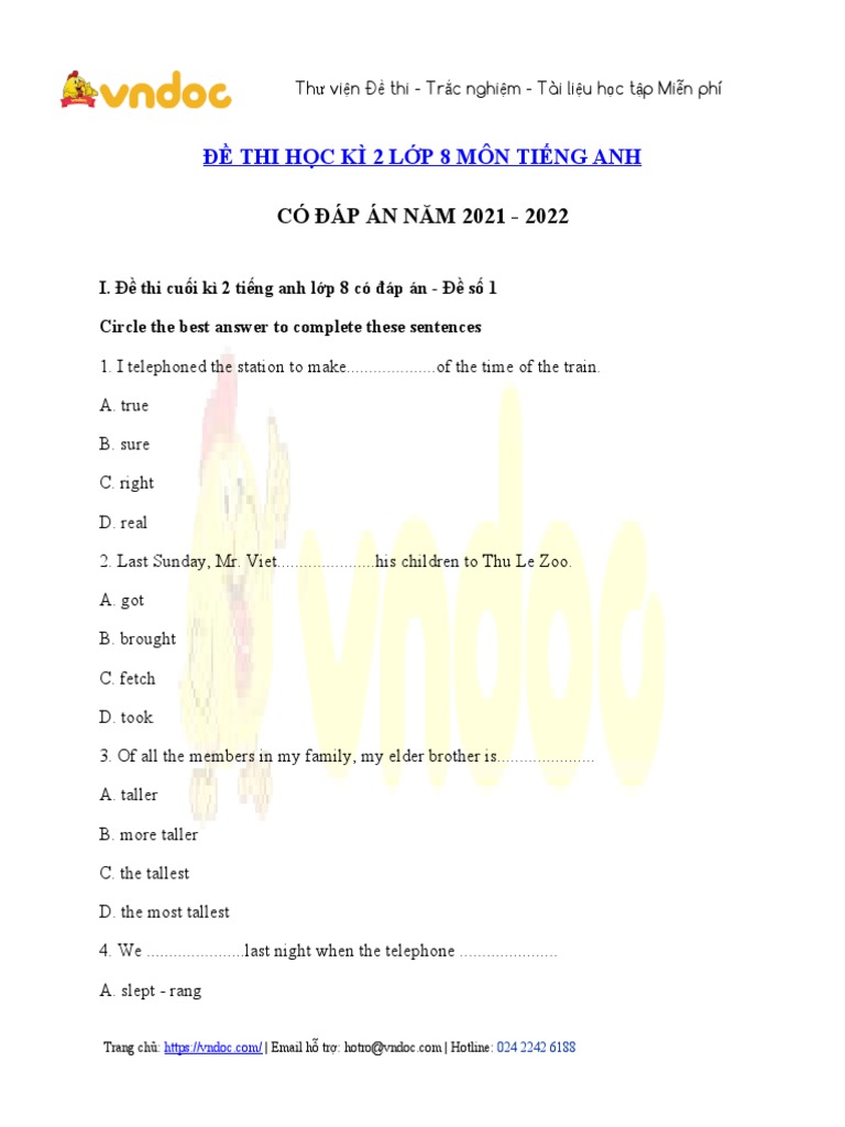 De Thi Hoc Ky 2 Mon Tieng Anh Lop 8 Co Dap An | PDF | Thanksgiving