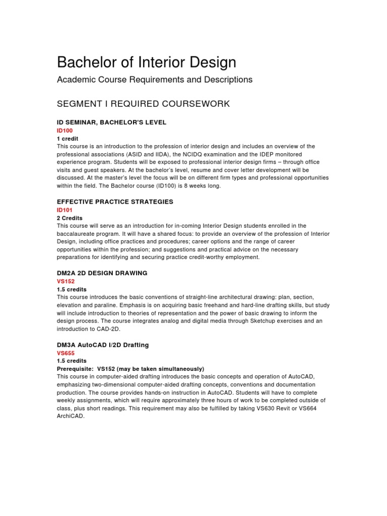 Bachelor of Interior Design Curriculum | PDF | Design | Curriculum
