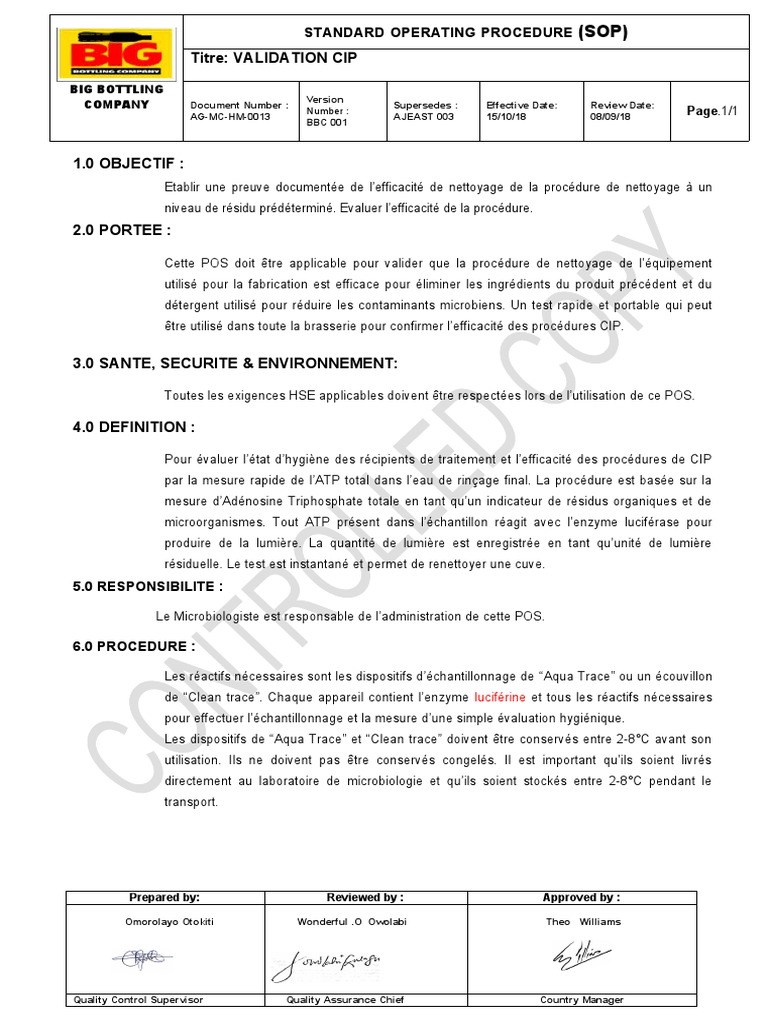 Validation des Procédures CIP | PDF | Chimie