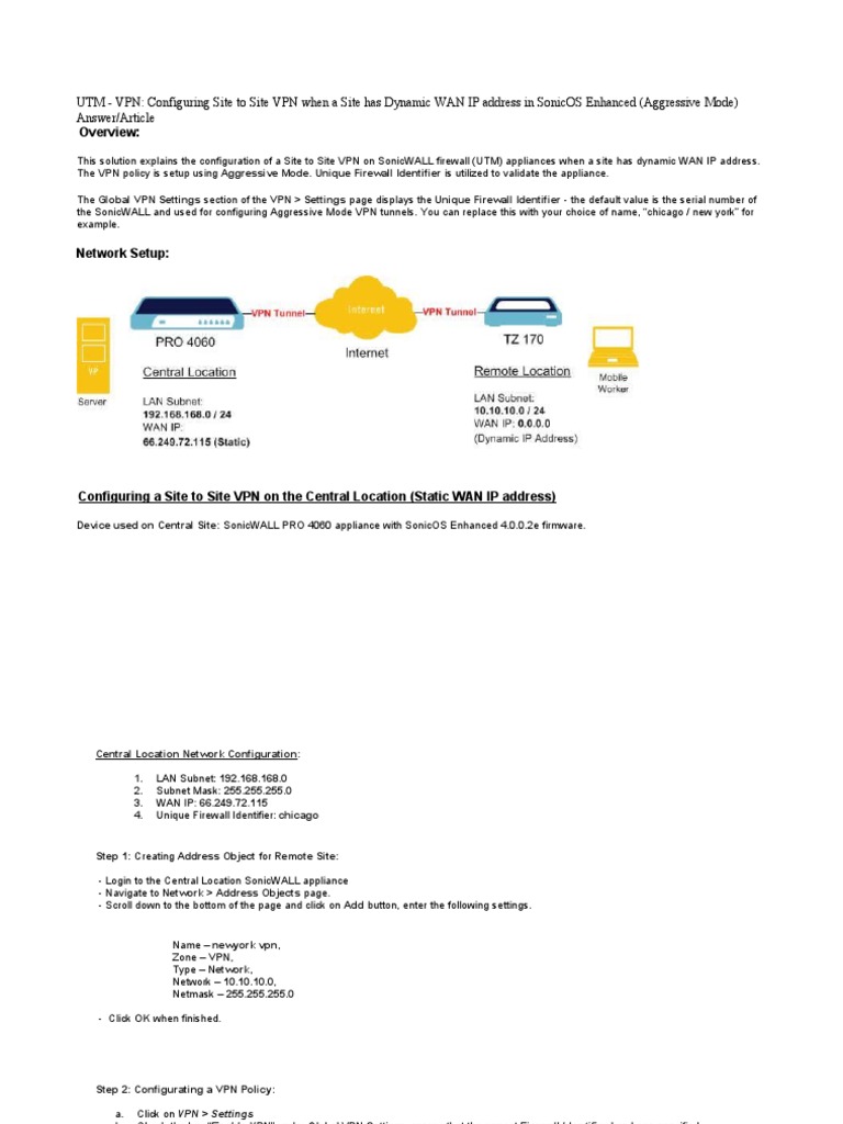 SonicWALL Site-to-Site VPN Setup Guide | PDF | Virtual Private Network ...