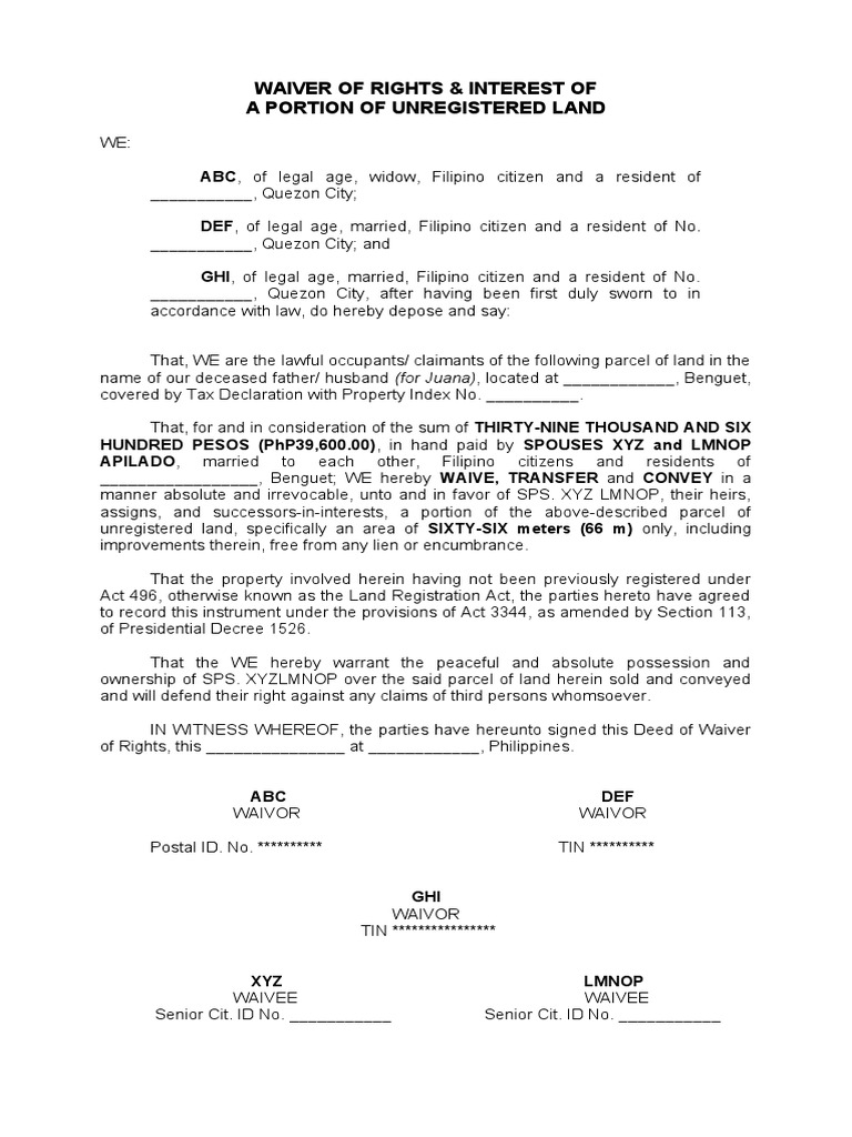 Waiver of Rights to Unregistered Land | PDF | Environmental Law | Law ...