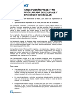 Nota de Prensa SUNAT Pasajeros Podrán Elaborar Declaración Jurada de Equipaje y Dinero Desde Un Celular