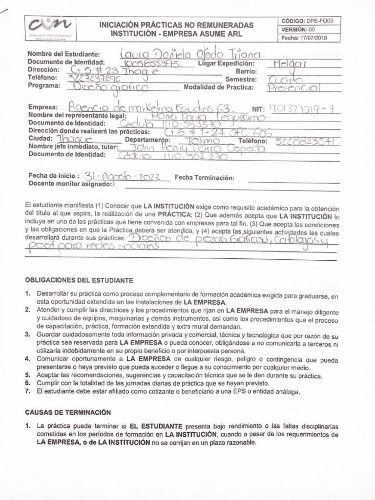 Acta de Inicio Prácticas | PDF
