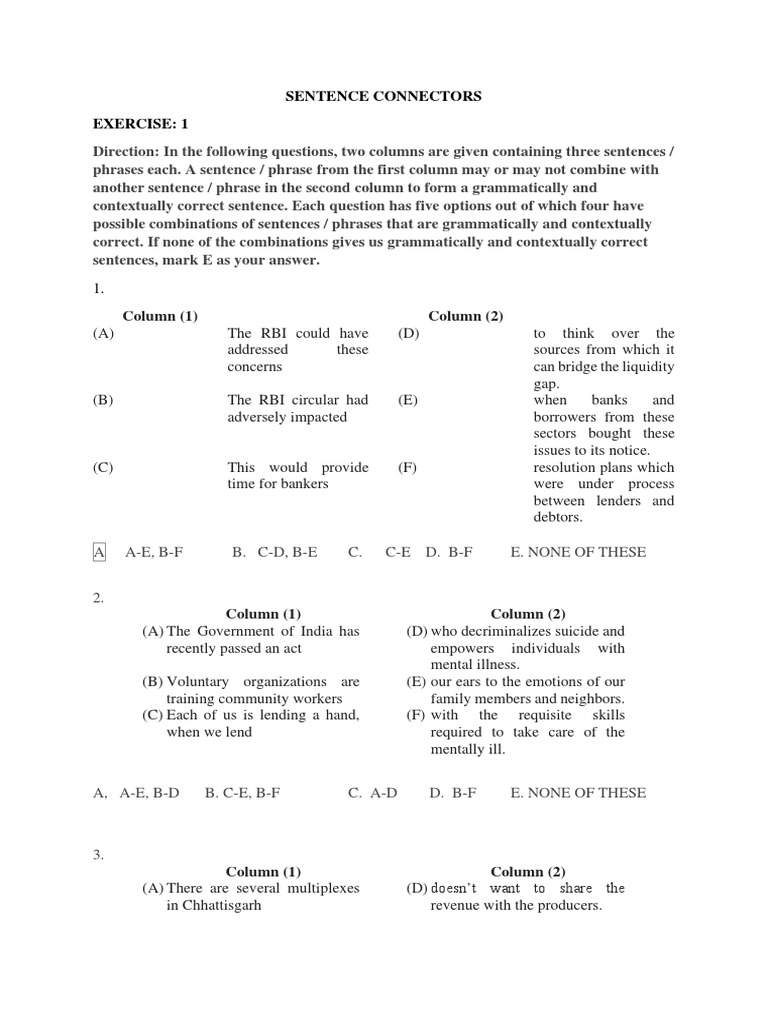 Sentence Connectors PDF