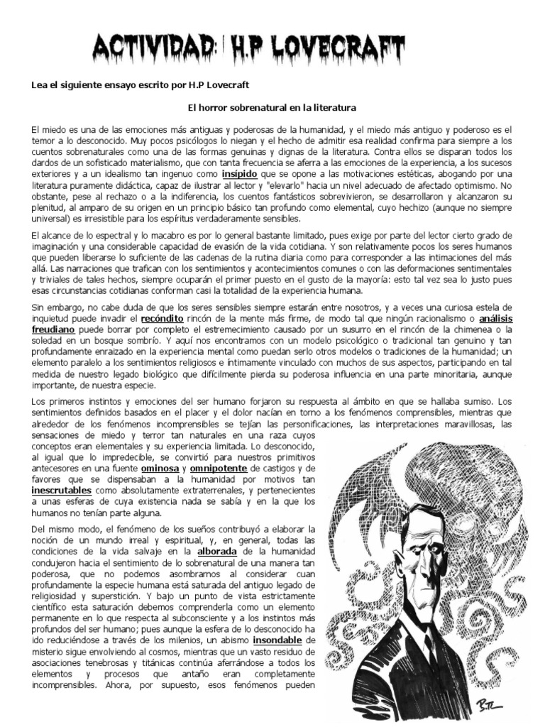 Actividad Cuentos de Lovecraft | PDF | Brujería | HP Lovecraft