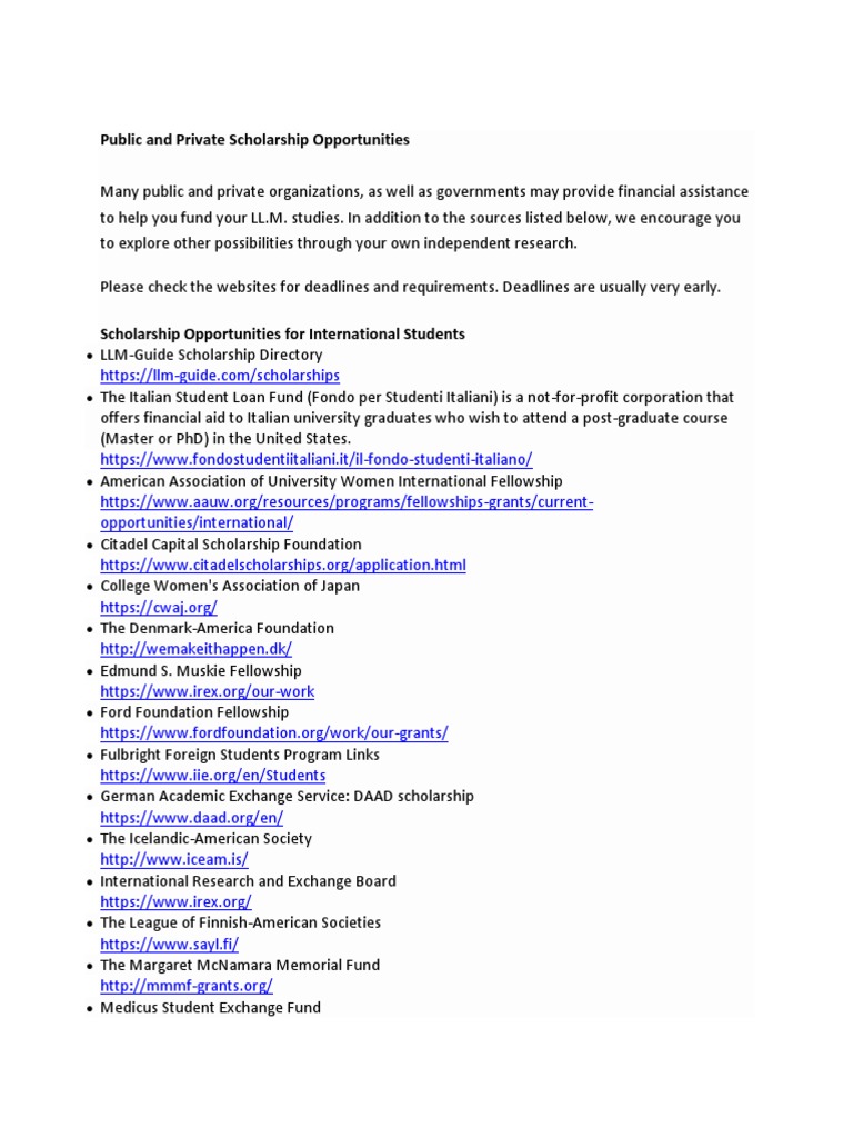 International Scholarship Resources for LL.M. | PDF | Student Financial ...