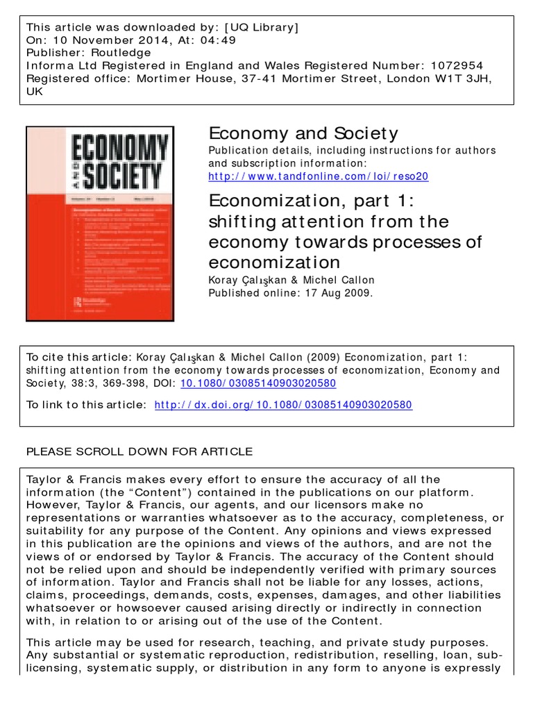 Çalişkan, Callon - 2009 - Economization, Part 1 Shifting Attention From ...