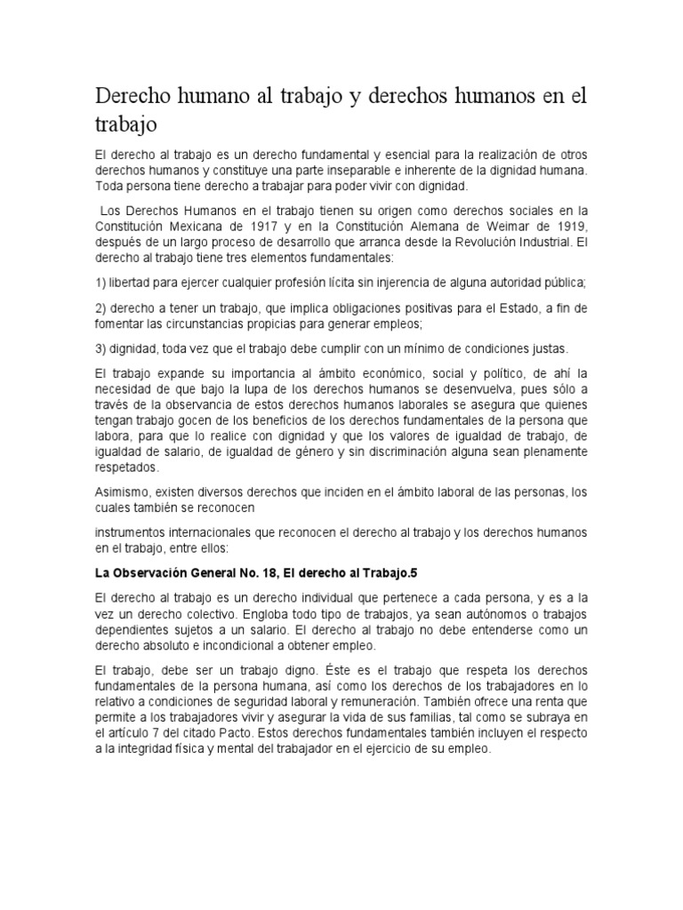 Derecho Humano Al Trabajo y Derechos Humanos en El Trabajo | PDF ...