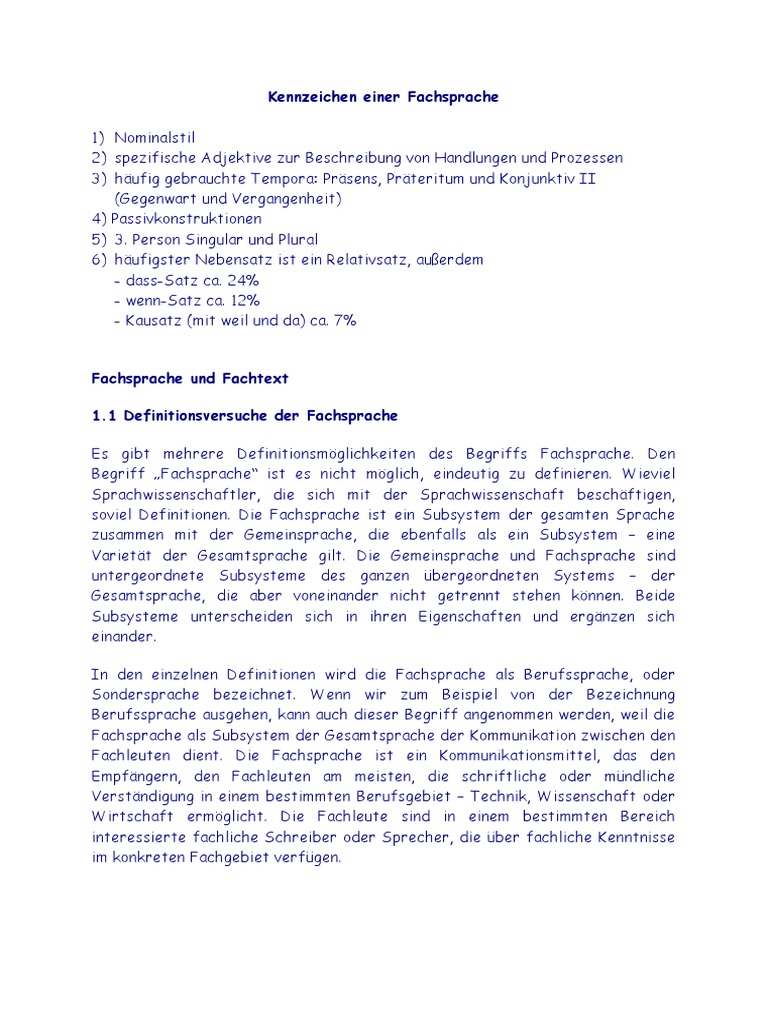 Kennzeichen Einer Fachsprache | PDF