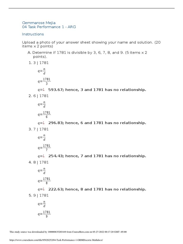 04 Task Performance 1 GRMDiscrete Math | PDF | Mathematics | Elementary ...