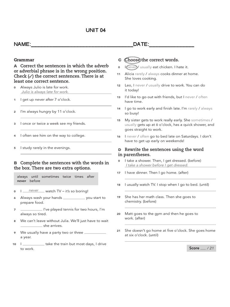 Adverb Placement and Sentence Correction Guide | PDF | Syntax | Grammar