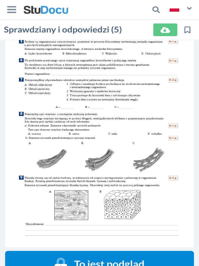 Biologia Klasa 5 Testy Online Sprawdziany I Odpowiedzi (5) - A Test Biologia - Nauka o Życiu Test