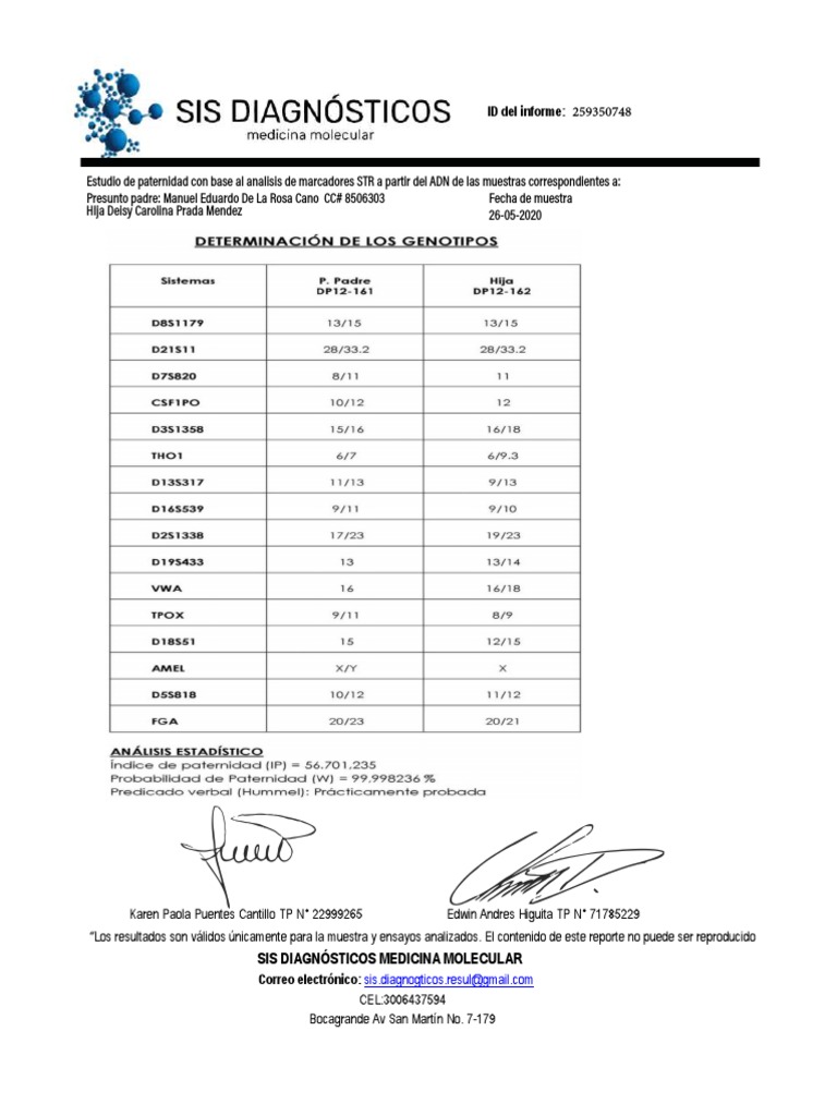 Resultado Prueba De Paternidad Pdf