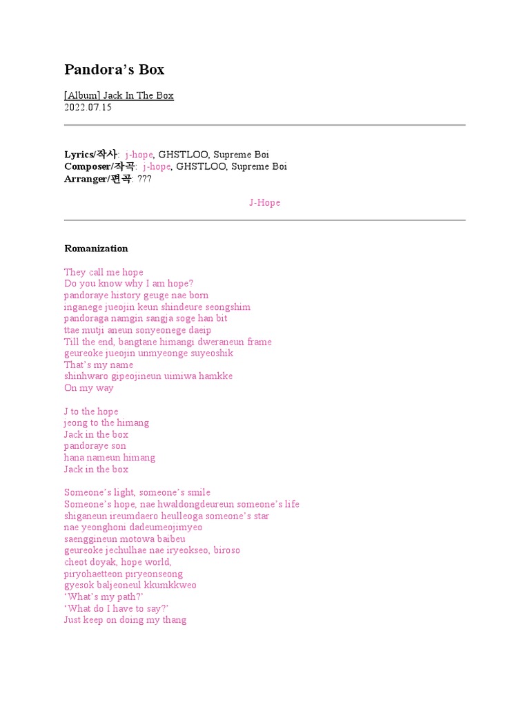 Pandora's Box JHope explores the concept of hope on his solo track