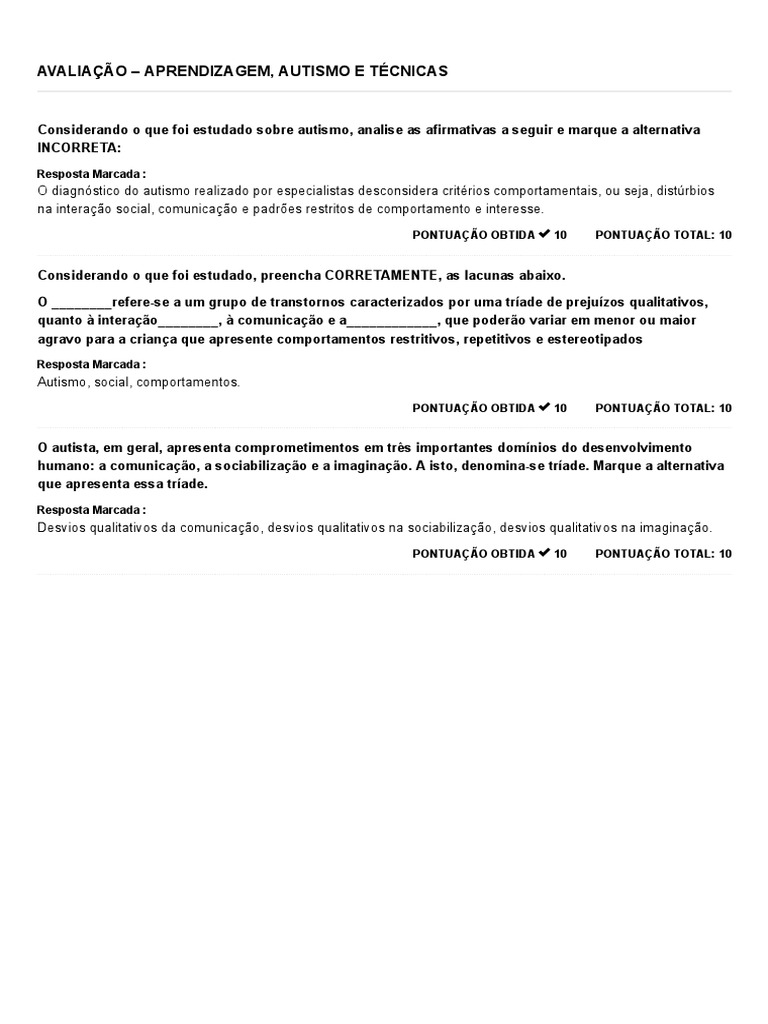 Avaliação de Técnicas para Autismo | PDF | Autismo | Aprendizado