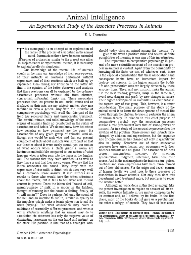 Animal Intelligence and Association Processes | PDF | Mind | Psychology