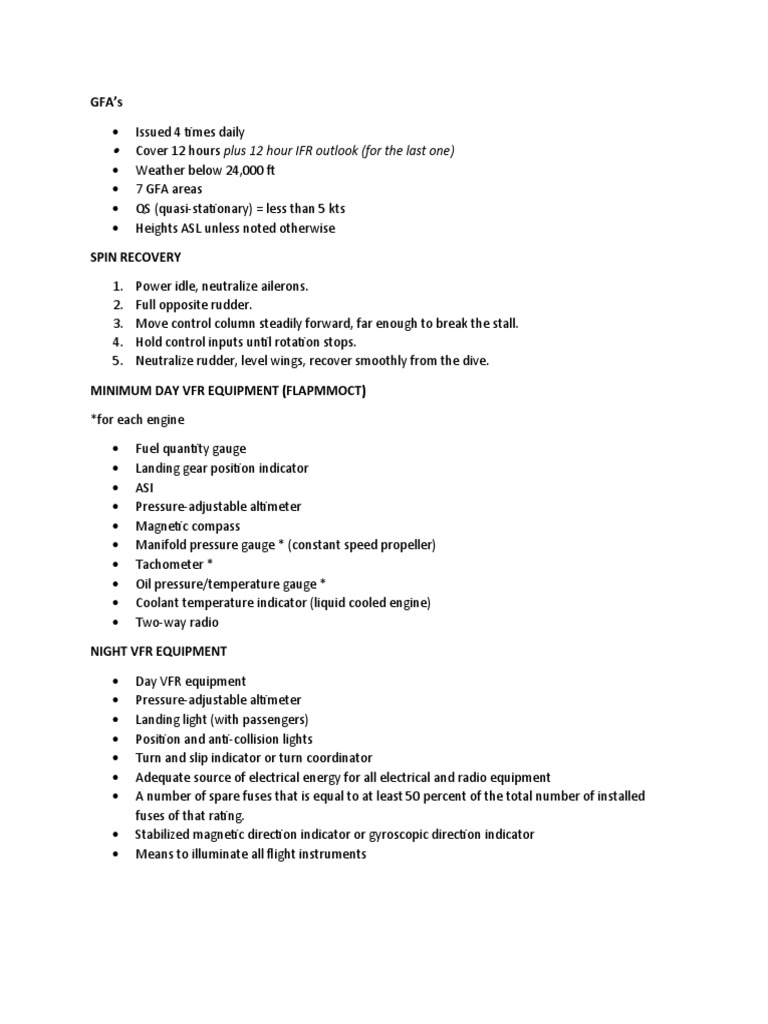 TC Exam Study Notes PDF Visual Flight Rules Wound