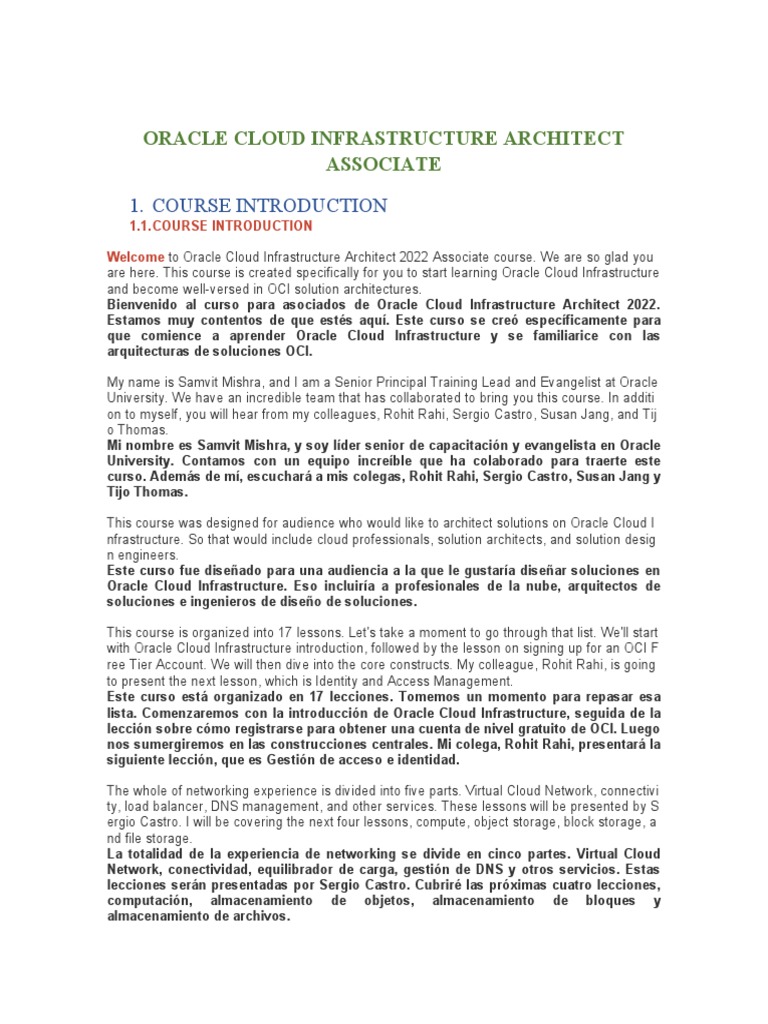 OCI Architect Associate Course Overview PDF Cloud Computing