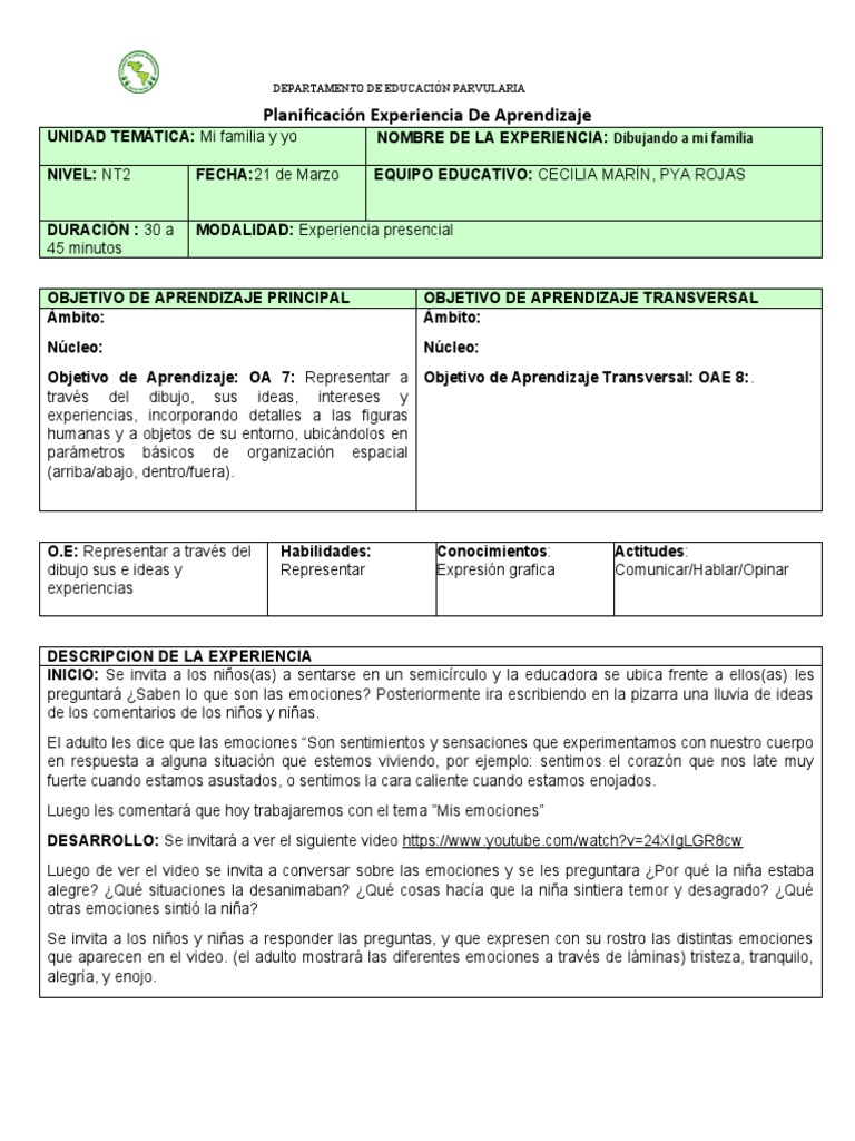 Planificacion Mis Emociones | PDF | Educación de la primera infancia ...