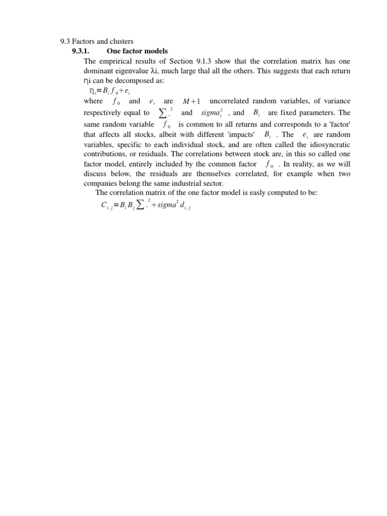 One Factor Models in Financial Analysis | PDF