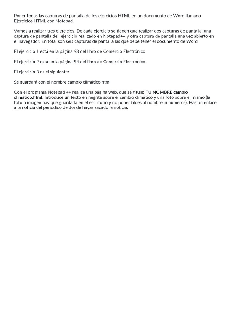 Ejercicios HTML Con El Programa Notepad++ | PDF
