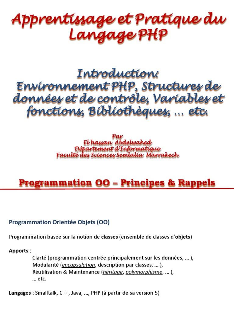 Apprentissage du Langage PHP et POO | PDF | PHP | Variable (informatique)